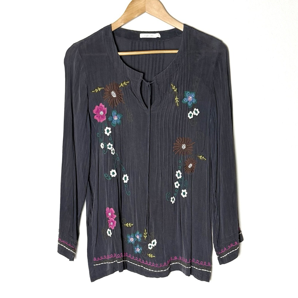 Karen Seo Embroidered Peasant Top Womens Small Boho Hippie Beach Casual Resort
